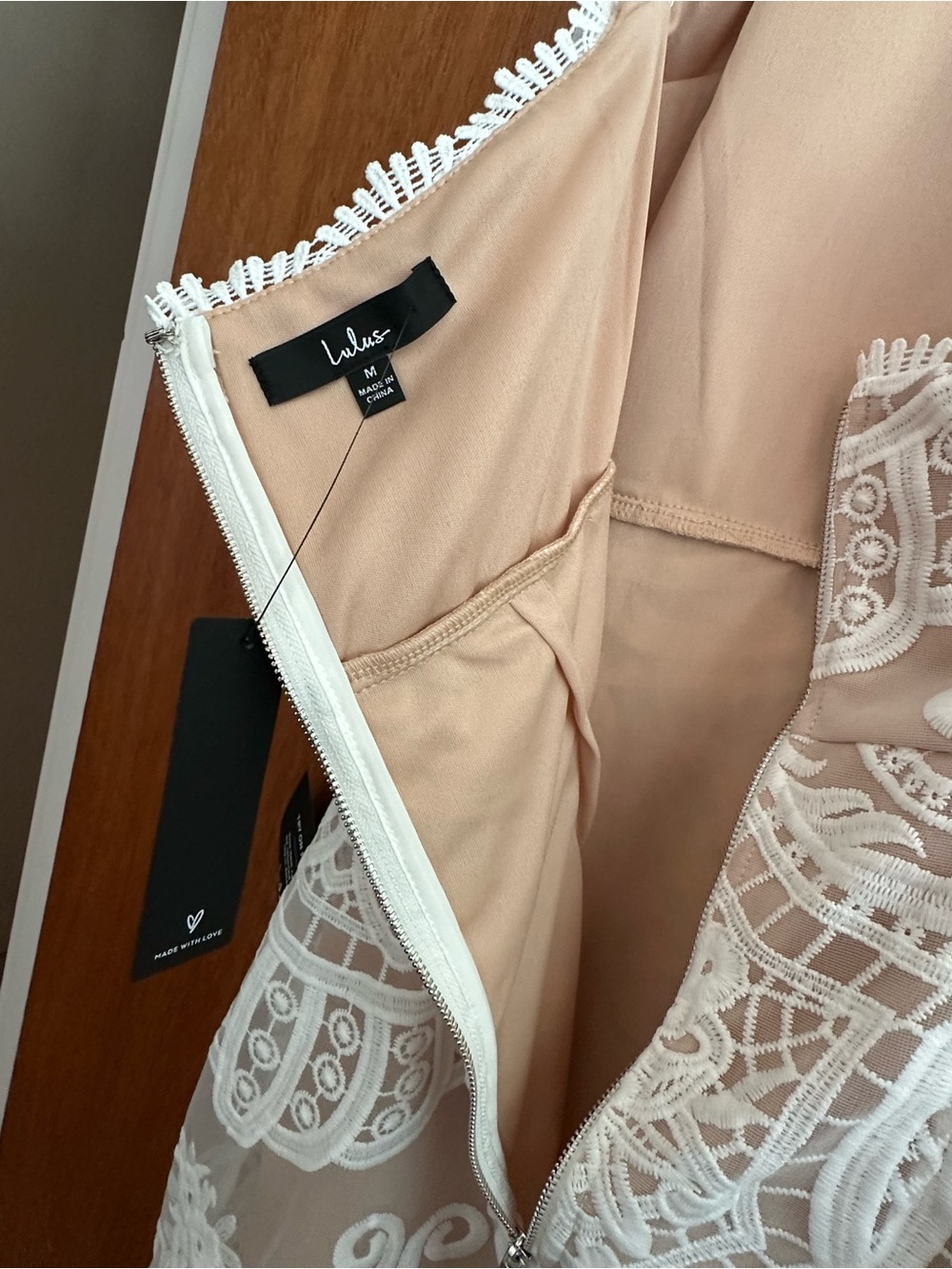 Lulus White Lace Overlay Halter Dress with Nude Lining - Picture 3 of 4
